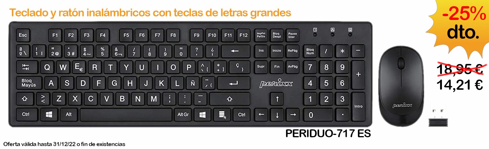 Oferta kit teclado + ratón inalámbricos PERIDUO-717 ES